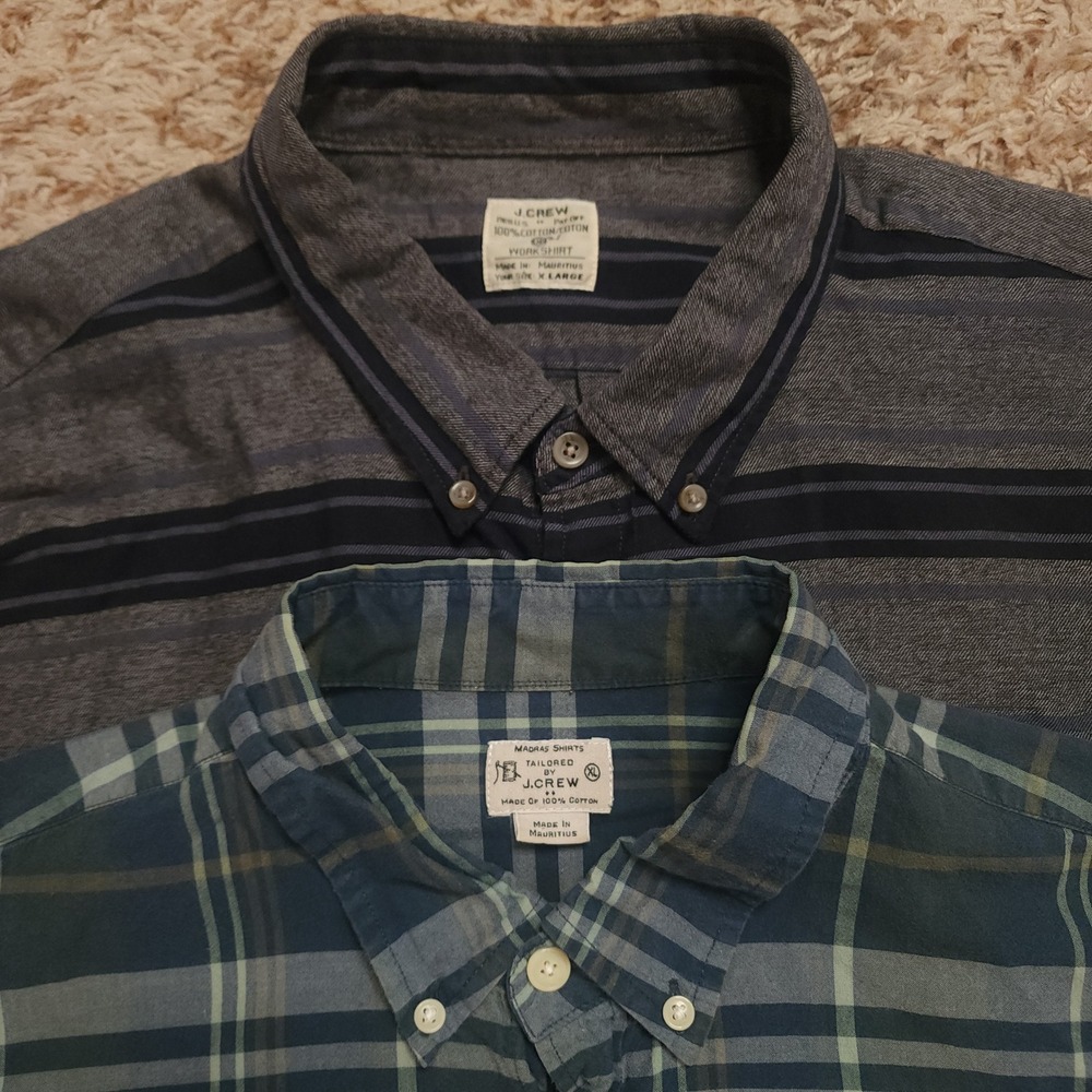 J.Crew Button Down Shirts Mens XL Blue Green Plaid Grey Striped Workshirt Bundle